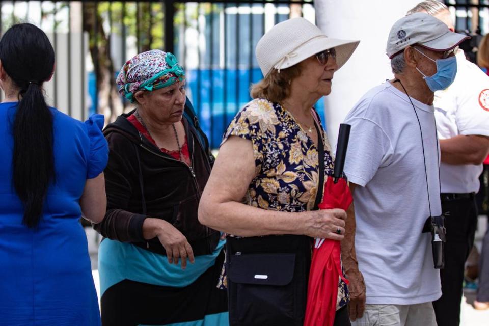 Victims of the Temple Court Apartment fire arrive at the Jose Marti Gym on 434 SW and 3rd Ave. to receive aid on Monday, June 10, 2024 in Miami, Fla.