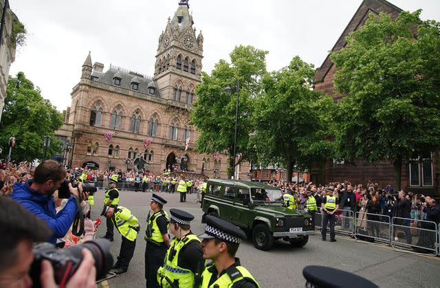 <p>Peter Byrne/PA Images via Getty</p> The scene outside the wedding of the Duke and Duchess of Westminster on June 7, 2024