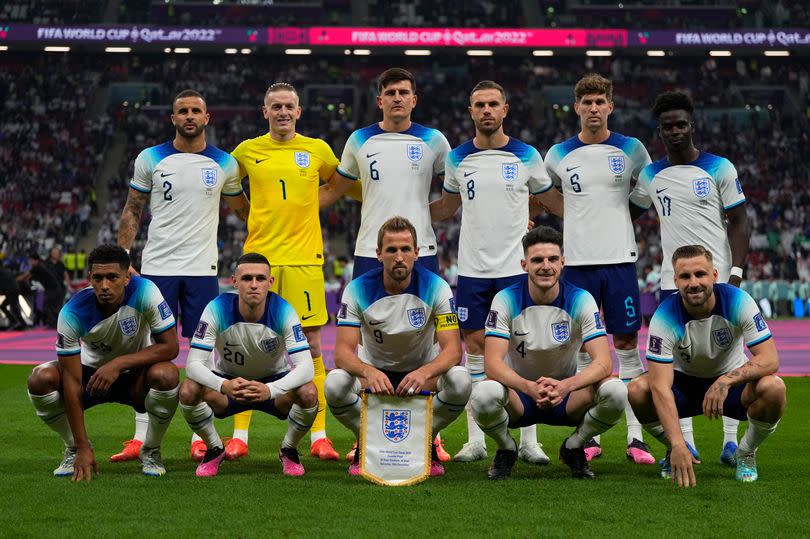 English team prior to the FIFA World Cup Qatar 2022 quarter final match between England and France at Al Bayt Stadium on December 10, 2022 in Al Khor, Qatar.