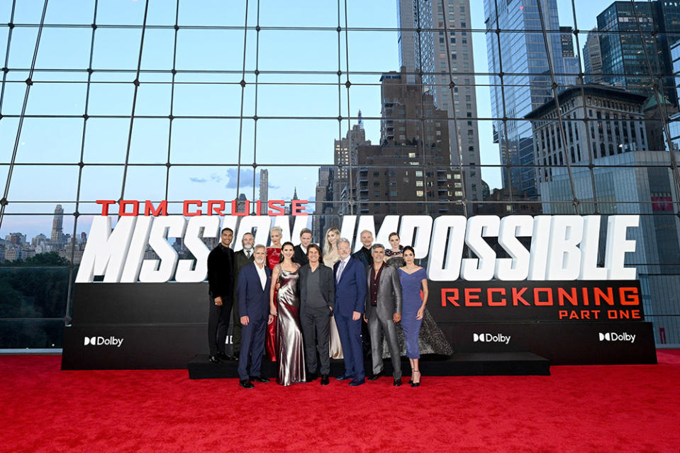 (L-R) Greg Tarzan Davis, Shea Whigham, Henry Czerny, Pom Klementieff, Hayley Atwell, Cary Elwes, Tom Cruise, Vanessa Kirby, Christopher McQuarrie, Simon Pegg, Esai Morales, Rebecca Ferguson and Mariela Garriga attend the US Premiere of "Mission: Impossible - Dead Reckoning Part One" presented by Paramount Pictures and Skydance at Rose Theater, Jazz at Lincoln Center on July 10, 2023, in New York, New York.