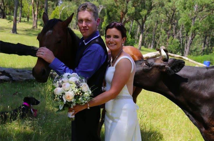 Kerry Arrow and Phil Budding wed on their property a year ago. Picture: Supplied