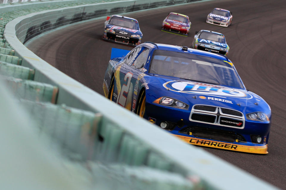 HOMESTEAD, FL - NOVEMBER 20: Brad Keselowski drives the #2 Miller Lite Dodge during the NASCAR Sprint Cup Series Ford 400 at Homestead-Miami Speedway on November 20, 2011 in Homestead, Florida. (Photo by Chris Trotman/Getty Images for NASCAR)