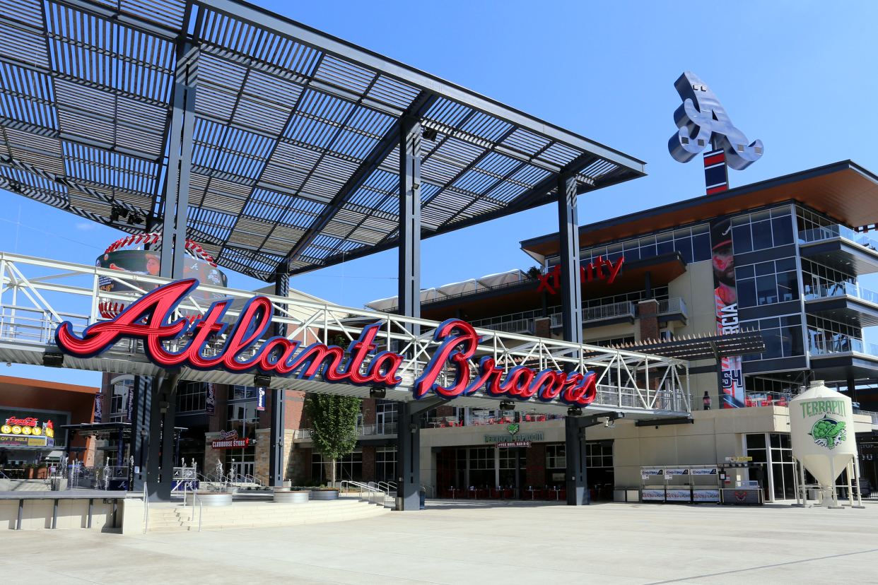 Exterior of an entrance to Truist Park, Cumberland, Georgia, home of the Atlanta Braves