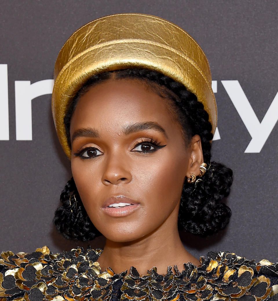 Janelle Mon&aacute;e at the Golden Globes after-party in Los Angeles on Jan. 6. Makeup by <a href="https://www.instagram.com/p/BsUSCkPHZBR/" target="_blank" rel="noopener noreferrer">Jessica Smalls using Armani products</a>. Hair by <a href="https://www.instagram.com/p/BsUYPOiBdsW/" target="_blank" rel="noopener noreferrer">Nikki Nelms</a>.