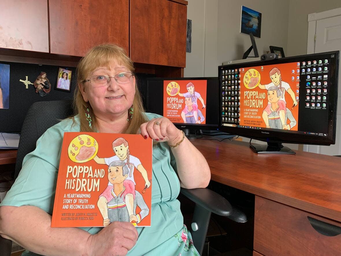 Judy Doucette Falle of St. George's is the author of Poppa and His Drum, A Heartwarming Story of Truth and Reconciliation. (Bernice Hillier/CBC - image credit)