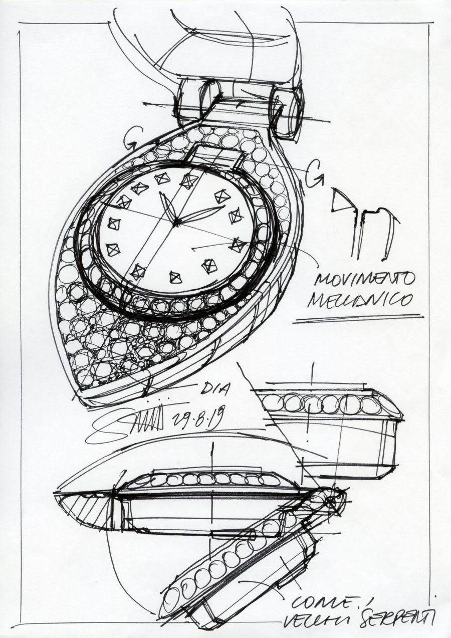 設計總監Fabrizio Buonamassa繪製的錶殼結構設計圖。