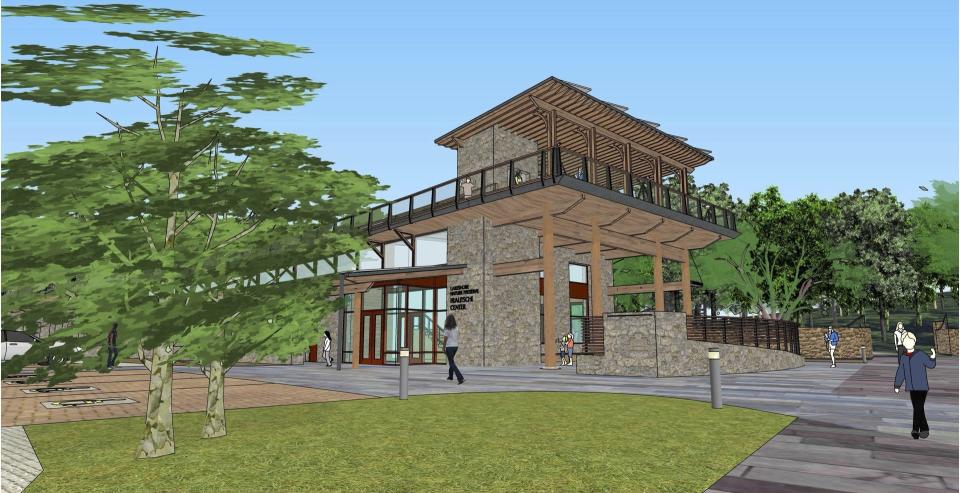 A rendering of the future Lakeshore Nature Preserve Frautschi Center, which is expected to open at Madison's Picnic Point in 2026.