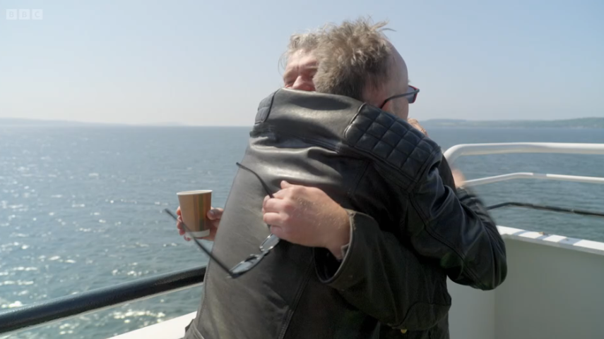 The Hairy Bikers hugged as their last journey together came to an end. (BBC screengrab)