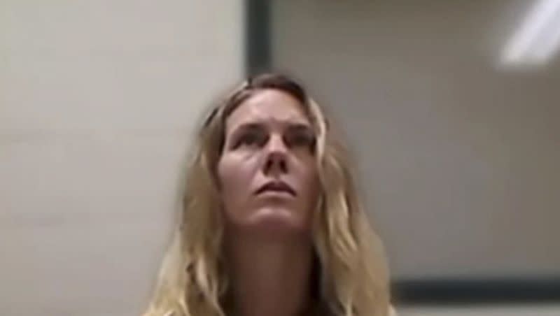 This image from video provided by the Utah State Courts shows Ruby Franke during a virtual court appearance, Friday, Sept. 8, 2023, in St. George, Utah. Franke, a mother of six who gave parenting advice via a once-popular YouTube channel called “8 Passengers,” made her initial court appearance Friday on charges that she and the owner of a relationship counseling business abused and starved her two young children.