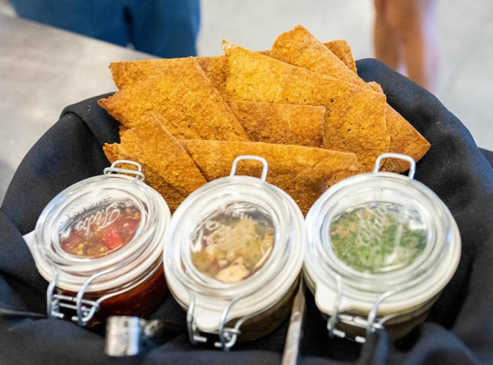 The pork rillettes and seafood conserva, the preset meal for the Tower Bridge dinner.