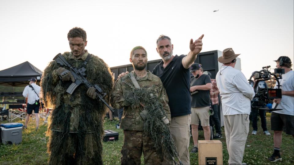 Alex Garland on set of Civil War