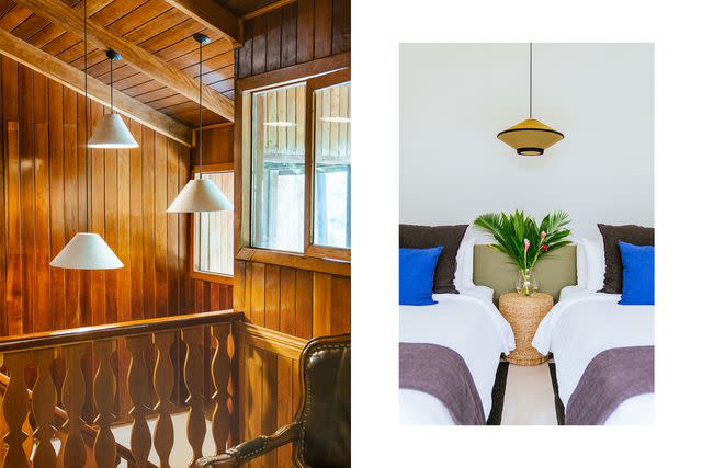 <p>Jake Naughton</p> From left: Inside the top-floor Canopy Room at Hotel Belmar; a beachfront villa bedroom at Hotel Nantipa.