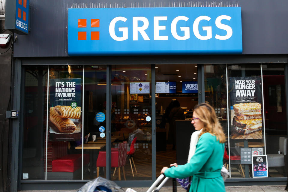 LONDON, UNITED KINGDOM - 2020/02/17: A woman walks past Greggs restaurant in London. (Photo by Dinendra Haria/SOPA Images/LightRocket via Getty Images)