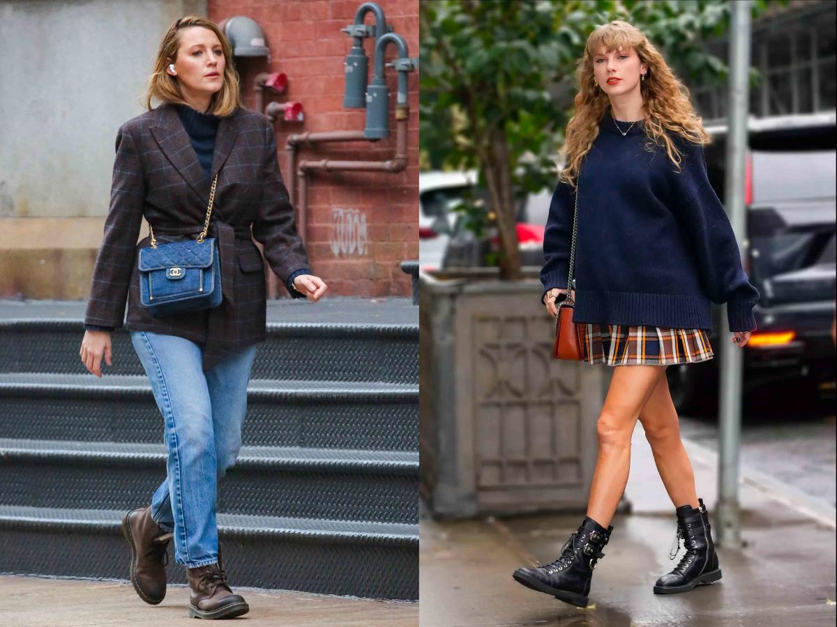 Blake Lively Wears Leather Dress and High Boots for Taylor Swift