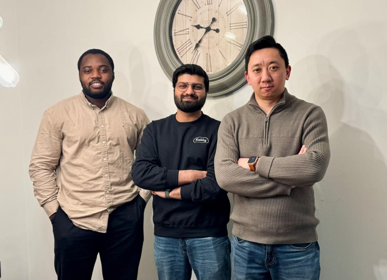 From left: Nana Abekah, Haris Barki and Frank Nie are the co-founders of Kabby, a St. John's based riding-hailing operation that could become the first of its kind in Newfoundland and Labrador. (Submitted by Haris Barki - image credit)