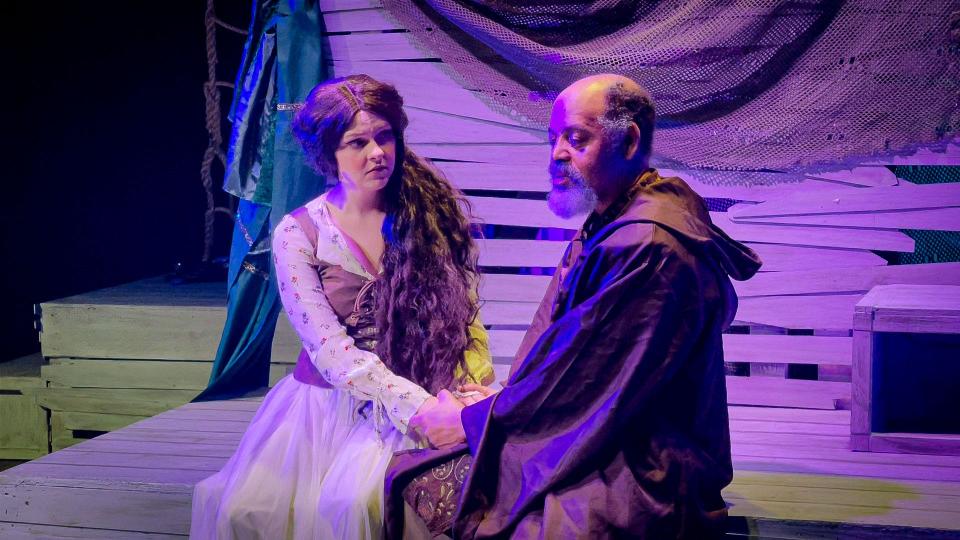 Miranda (Hannah Feuerstein) and her father, Prospero (Ray O'Neal Jr.) in Theatre Tallahassee's "The Tempest," running Jan. 19-Feb. 5, 2023.