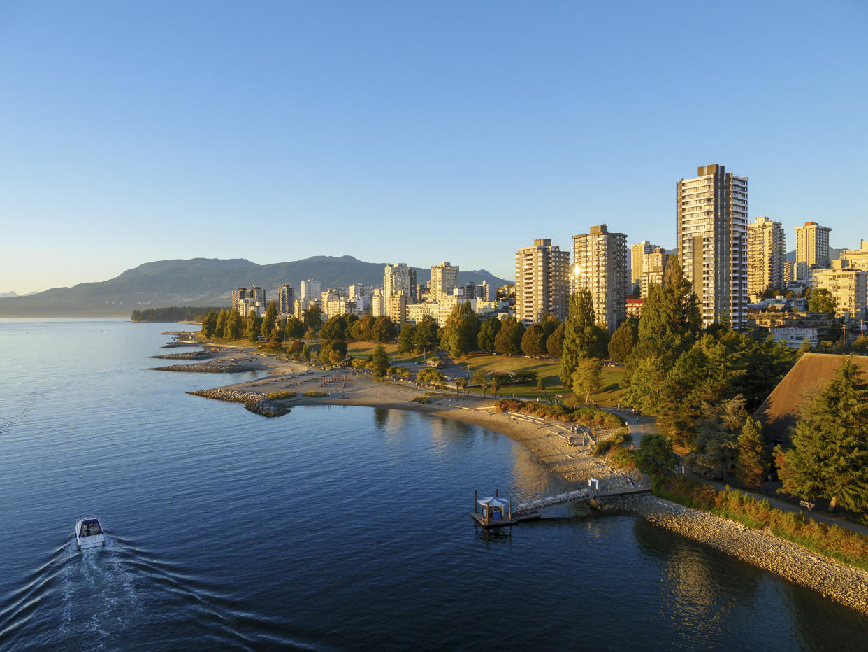 View of English Bay shoreline. Vancouver. British Columbia. Canada. (Photo by: Education Images/Universal Images Group via Getty Images)