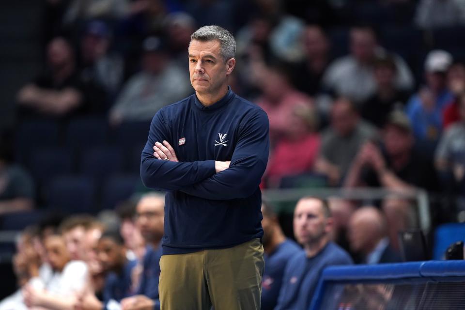 DAYTON, OHIO - MARCH 19: Head coach Tony Bennett of the Virginia Cavaliers looks on during the second half against the Colorado State Rams in the First Four game during the NCAA Men's Basketball Tournament at University of Dayton Arena on March 19, 2024 in Dayton, Ohio. (Photo by Dylan Buell/Getty Images) ORG XMIT: 776103508 ORIG FILE ID: 2097980612