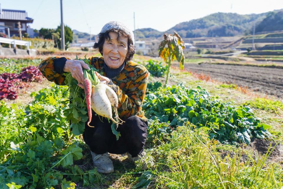 Japanese woman tending to her garden 