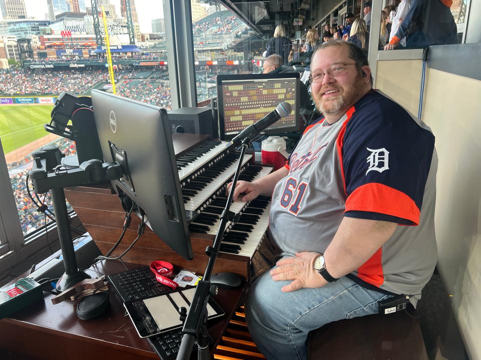 Dave Calendine, the house organist at the Fox Theatre, became the first person to play an organ at Comerica Park in Detroit on Friday, May 10, 2024.