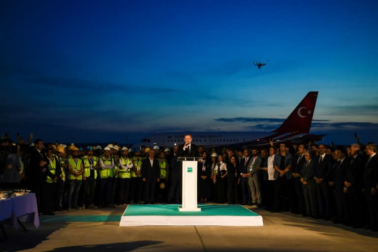 The official opening of the airport -- which is still under construction but is planned to be one of the world's biggest hubs -- is scheduled for October 29