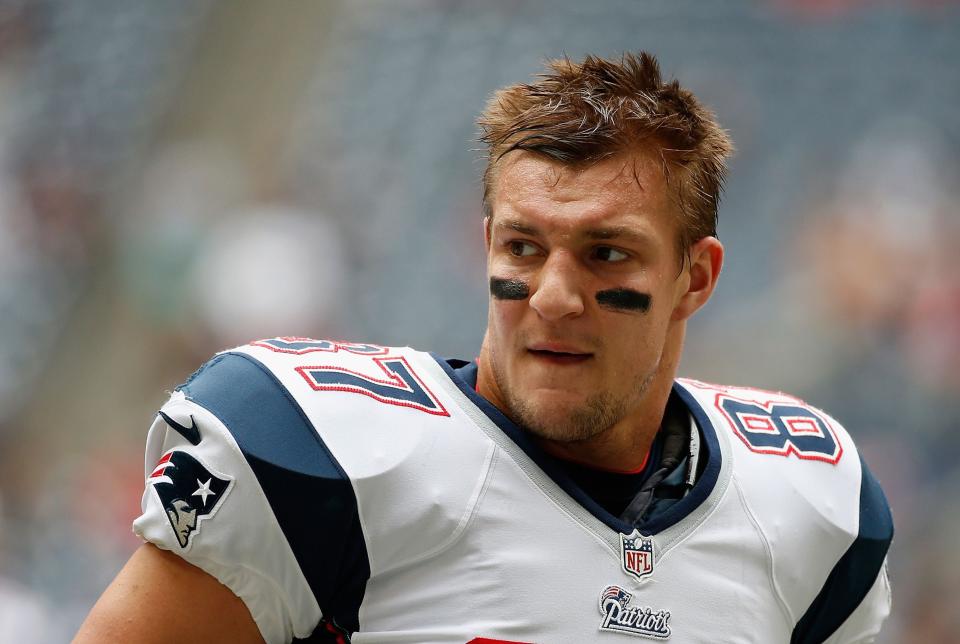 HOUSTON, TX - DECEMBER 01:  Rob Gronkowski #87 of the New England Patriots works out on the field before the game against the Houston Texans at Reliant Stadium on December 1, 2013 in Houston, Texas.  (Photo by Scott Halleran/Getty Images)