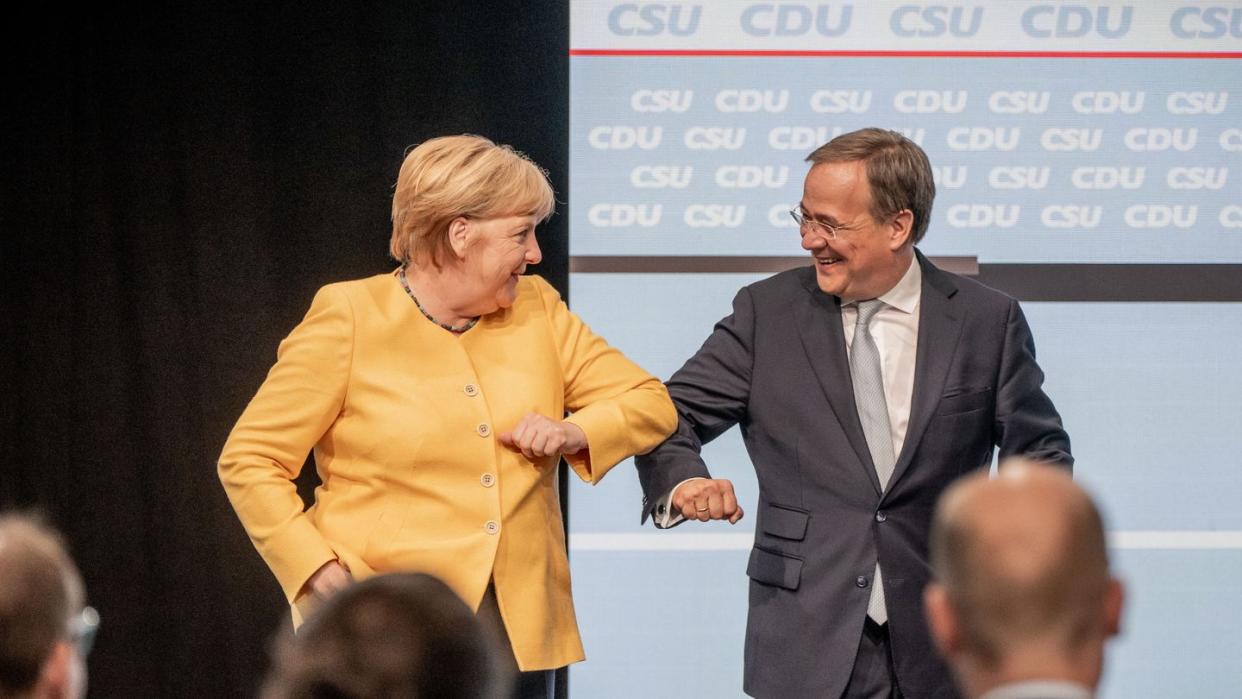 Gemeinsamer Wahlkampfauftritt in Berlin: Bundeskanzlerin Angela Merkel und Unionskanzlerkandidat Armin Laschet.