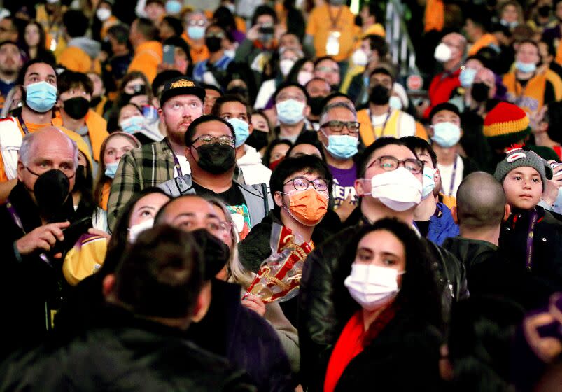 A mostly masked crowd at Staples Center for the game between the Lakers and the Spurs on Dec. 23.