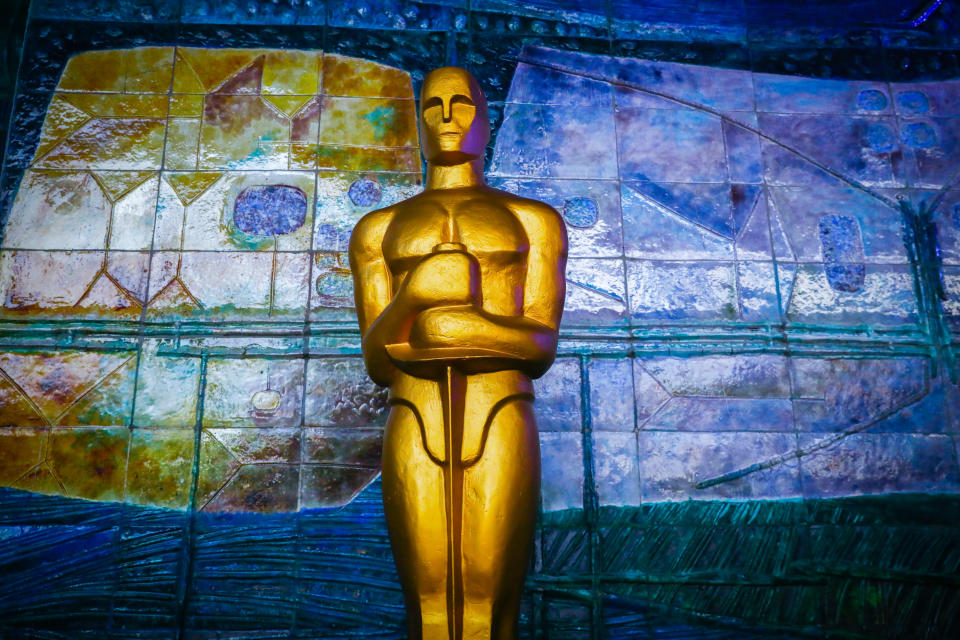 The Academy Award statuette giant replica is seen in Kino Kijow cinema on the first day od reopening after lockdown due to the spread of coronavirus pandemic. Krakow, Poland on February 12, 2021. Polands government partially  eased COVID-19 restrictions that have hit businesses. Among the new measures is the reopening of cinemas and hotels, as well as outdoor sports facilities and swimming pools.
 (Photo by Beata Zawrzel/NurPhoto via Getty Images)