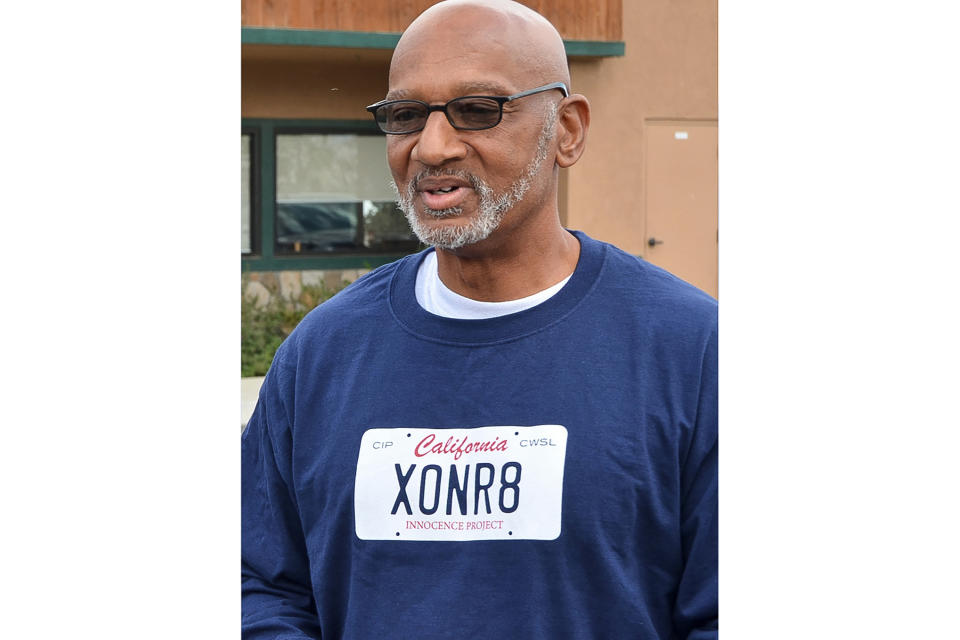 FILE - This Oct. 3, 2018, file photo provided by the California Innocence Project shows Horace Roberts after his release from Avenal State Prison in Avenal, Calif. Roberts was wrongly convicted of a 1998 murder in Southern California and spent two decades in prison. Riverside County has paid Roberts and his attorneys $11 million to settle a lawsuit Roberts filed against Riverside and San Bernardino counties and the investigators who worked the murder case. (Jenna Little/California Innocence Project via AP, File)