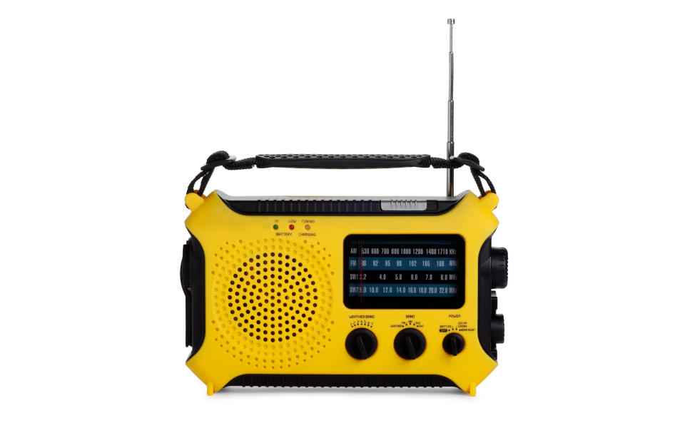 <p>In order to keep up with the news, particularly any safety alerts, make sure you have a battery-powered or hand crank radio. A <a rel="nofollow noopener" href="http://www.nws.noaa.gov/nwr/" target="_blank" data-ylk="slk:NOAA weather radio;elm:context_link;itc:0;sec:content-canvas" class="link ">NOAA weather radio</a>, which broadcasts continuous local meteorological information directly from the National Weather Service, could also prove helpful. Don’t forget extra batteries for both devices. A NOAA radio should run you <a rel="nofollow noopener" href="https://www.amazon.com/iRonsnow-Emergency-Powered-Weather-Flashlight/dp/B00WIF2T7C/" target="_blank" data-ylk="slk:about $20;elm:context_link;itc:0;sec:content-canvas" class="link ">about $20</a>.</p>