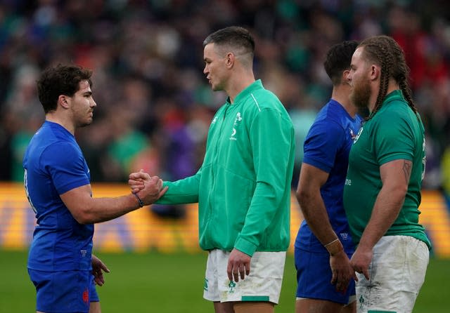 Johnny Sexton (center) and Antoine Dupont (left) will be notable absentees Friday night.