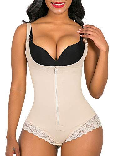 5) SHAPERX Women Shapewear tummy control Fajas Colombianas Body Shaper Zipper Open Bust Bodysuit, SZ7200-Beige-2XL