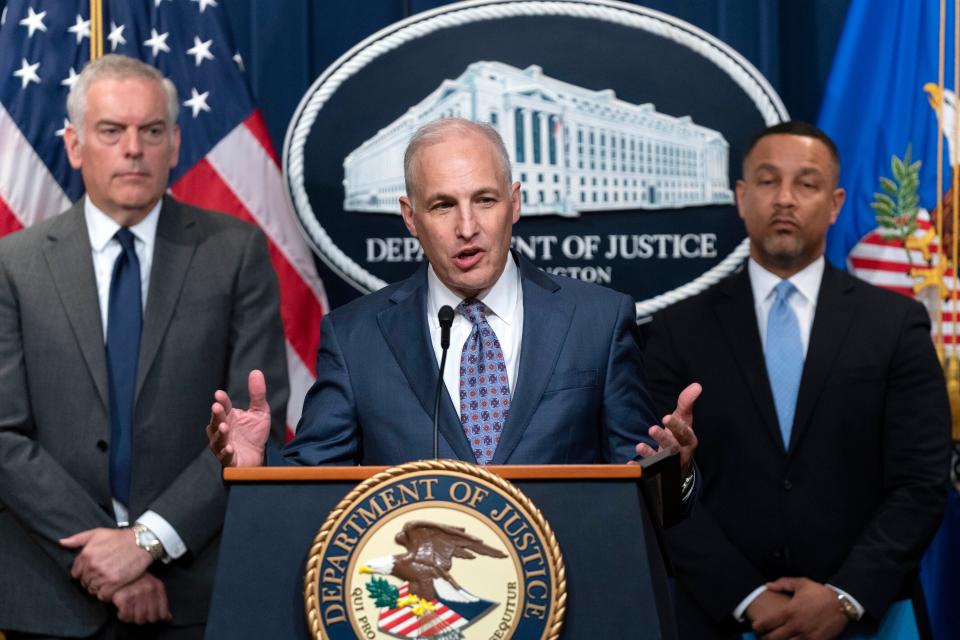 Assistant Attorney General Matthew Olsen of the Justice Department's National Security Division speaks during a news conference at the Department of Justice in Washington on May 16, 2023.