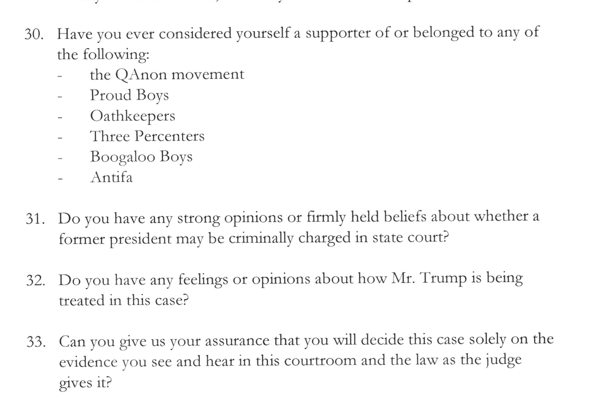 Potential jurors in Donald Trump’s hush money case will be asked about QAnon and far-right movements. (New York Courts)