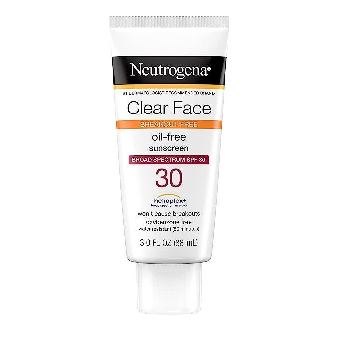 <p><a href="https://www.amazon.com/Neutrogena-Sunscreen-Acne-Prone-Spectrum-Fragrance-Free/dp/B004D2C5FY/?tag=syn-yahoo-20&ascsubtag=%5Bartid%7C2139.g.44320563%5Bsrc%7Cyahoo-us" rel="nofollow noopener" target="_blank" data-ylk="slk:Shop Now;elm:context_link;itc:0;sec:content-canvas" class="link ">Shop Now</a></p><p>Clear Face Liquid Sunscreen for Acne-Prone Skin, SPF 30</p><p>$7.87</p><p>amazon.com</p>