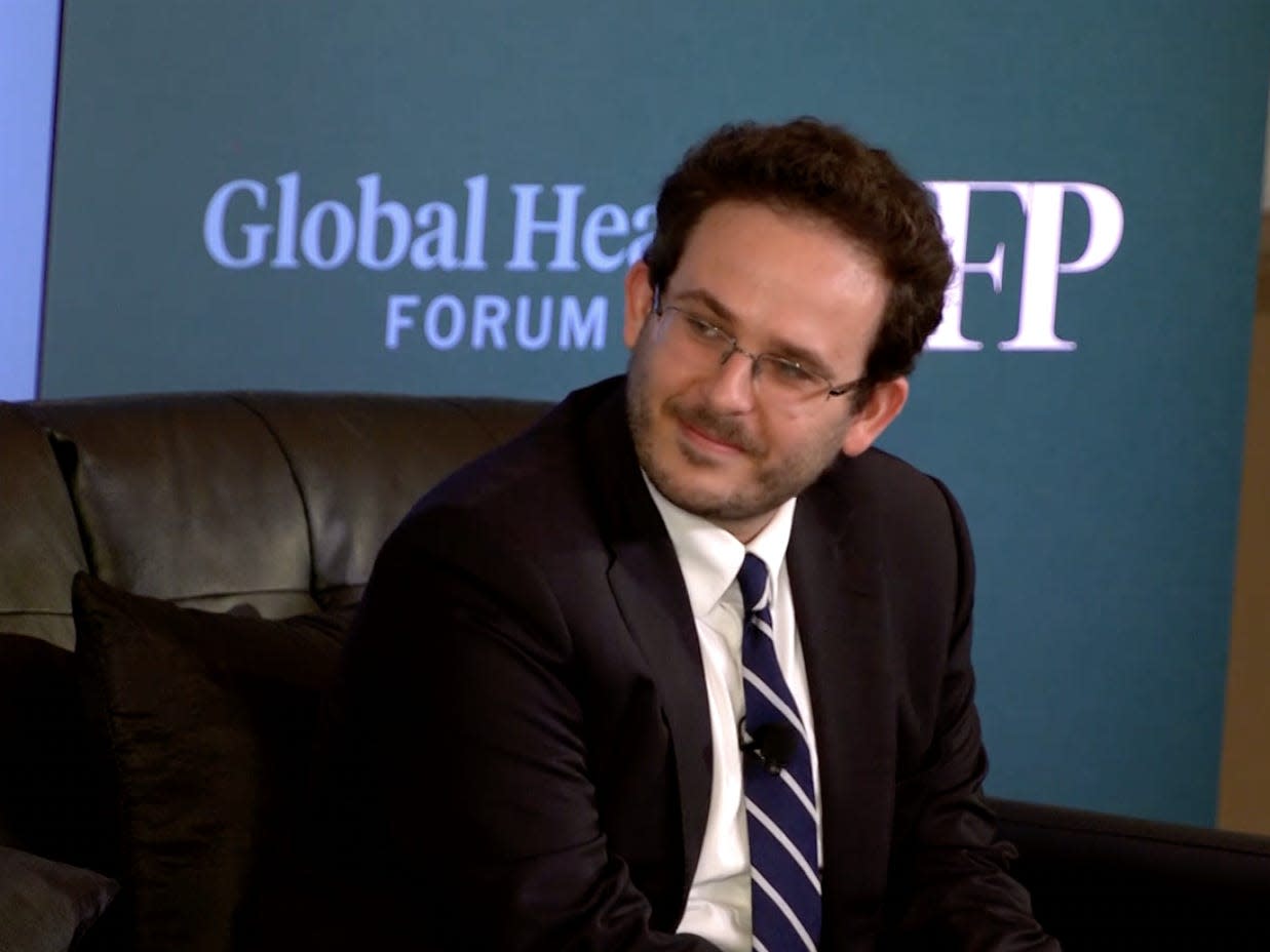 Screen cap of Gabriel Bankman-Fried at the FP Global Health Forum