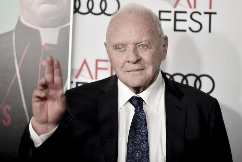 Anthony Hopkins attends 2019 AFI Fest - &quot;The Two Popes&quot; at the TCL Chinese Theatre on Monday, Nov. 18, 2019. (Photo by Richard Shotwell/Invision/AP)