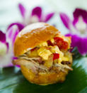 <p><strong>Hawaii</strong></p> <p>Beginning on Aug. 15, the Hawaii booth will offer a range of local-inspired cuisine, including the kālua pork slider. Incorporating both savory and zesty flavors, the slider consists of sweet-and-sour Dole pineapple chutney, along with spicy mayonnaise.</p>