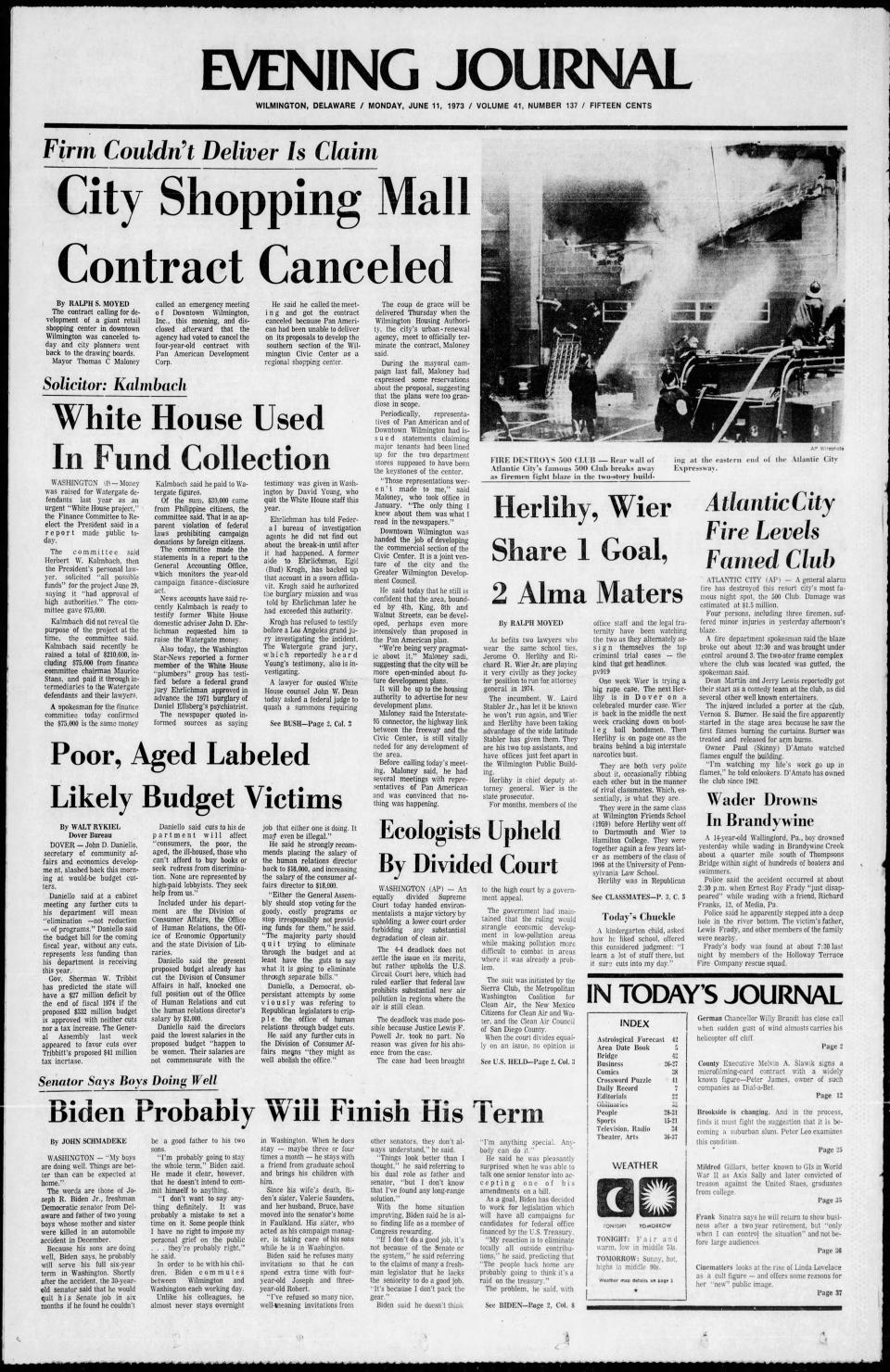 Front page of the Evening Journal from June 11, 1973.