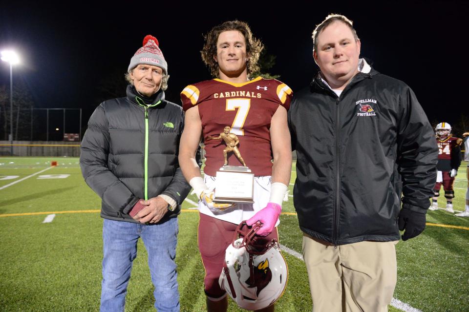 Cardinal Spellman most valuable player Zack McBrine, at the conclusion of a game versus Arch Bishop Williams on Wednesday, Nov. 24, 2021. 