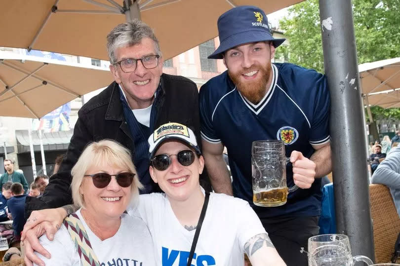 TARTAN ARMY GERMANY MUNICH Pictured - VoxPop after Match - Gail Gibson and daughter Lynsey Thomson from Edinburgh with Douglas Martin and Jack Martin (partners) Pic Ross Turpie DailyRecord / SundayMail