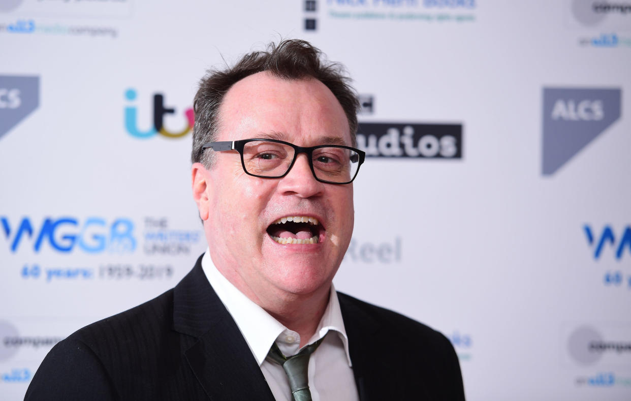 Russell T Davies arrives at the Royal College of Physicians in London for the The Writersâ�� Guild Awards.