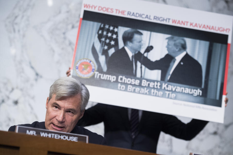 Sen. Sheldon Whitehouse (D-R.I.) said Supreme Court nominee Brett Kavanaugh was selected by a network of activist groups to advance a conservative, pro-corporate agenda. (Photo: Tom Williams / Getty Images)
