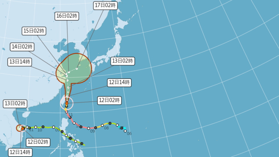 氣象局預估颱風路徑。（圖／中央氣象局）