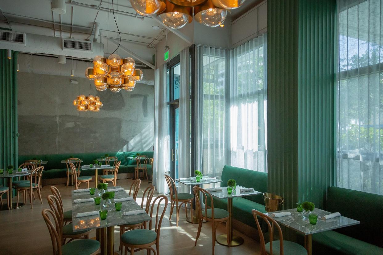 A view of the new dining area at the recently relocated Blind Monk wine bar and restaurant in downtown West Palm Beach.