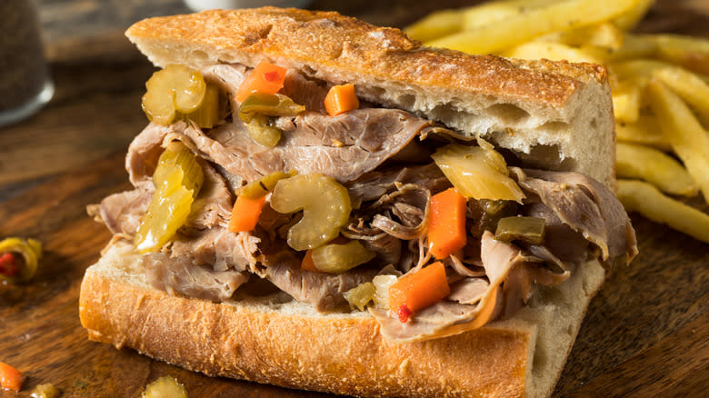 Italian beef sandwich with giardiniera