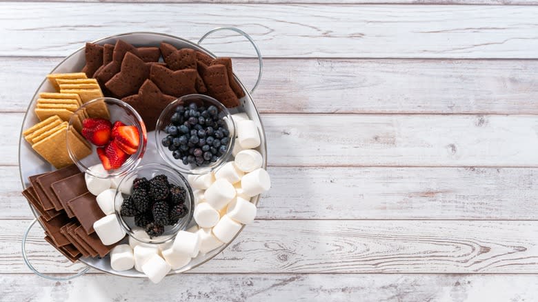 s'mores charcuterie board on table