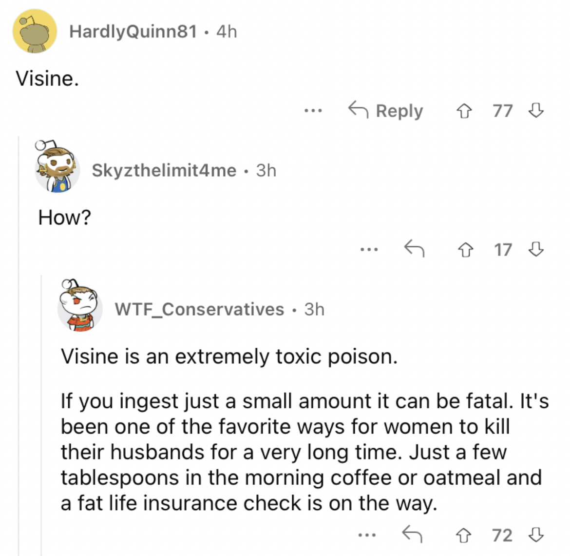 Reddit screenshot about Visine being deadly.