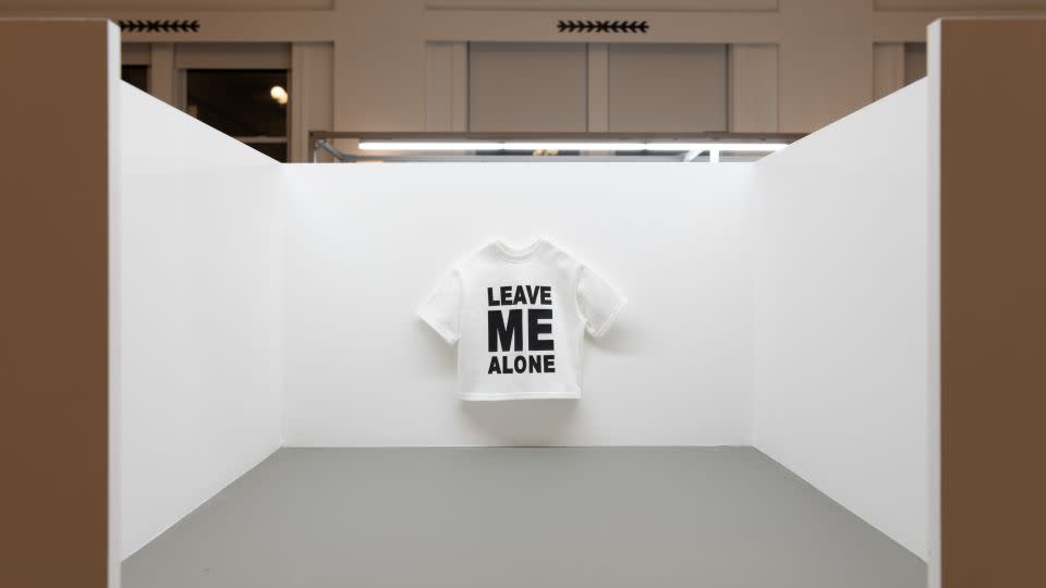 The artist Amanda Ross-Ho nods to a monumental 7-foot-tall T-shirt she made in 1998 with this tiny playful version. - Roland Miller/Barely Fair